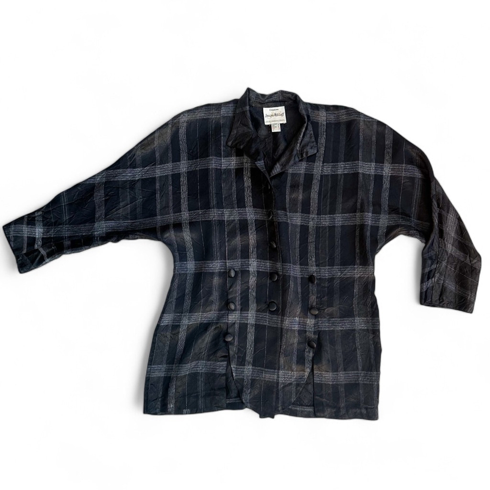 Joseph Ribkoff Black White Plaid Long sleeves Button-Up Satin Blouse Women Sz 8 - Picture 7 of 12